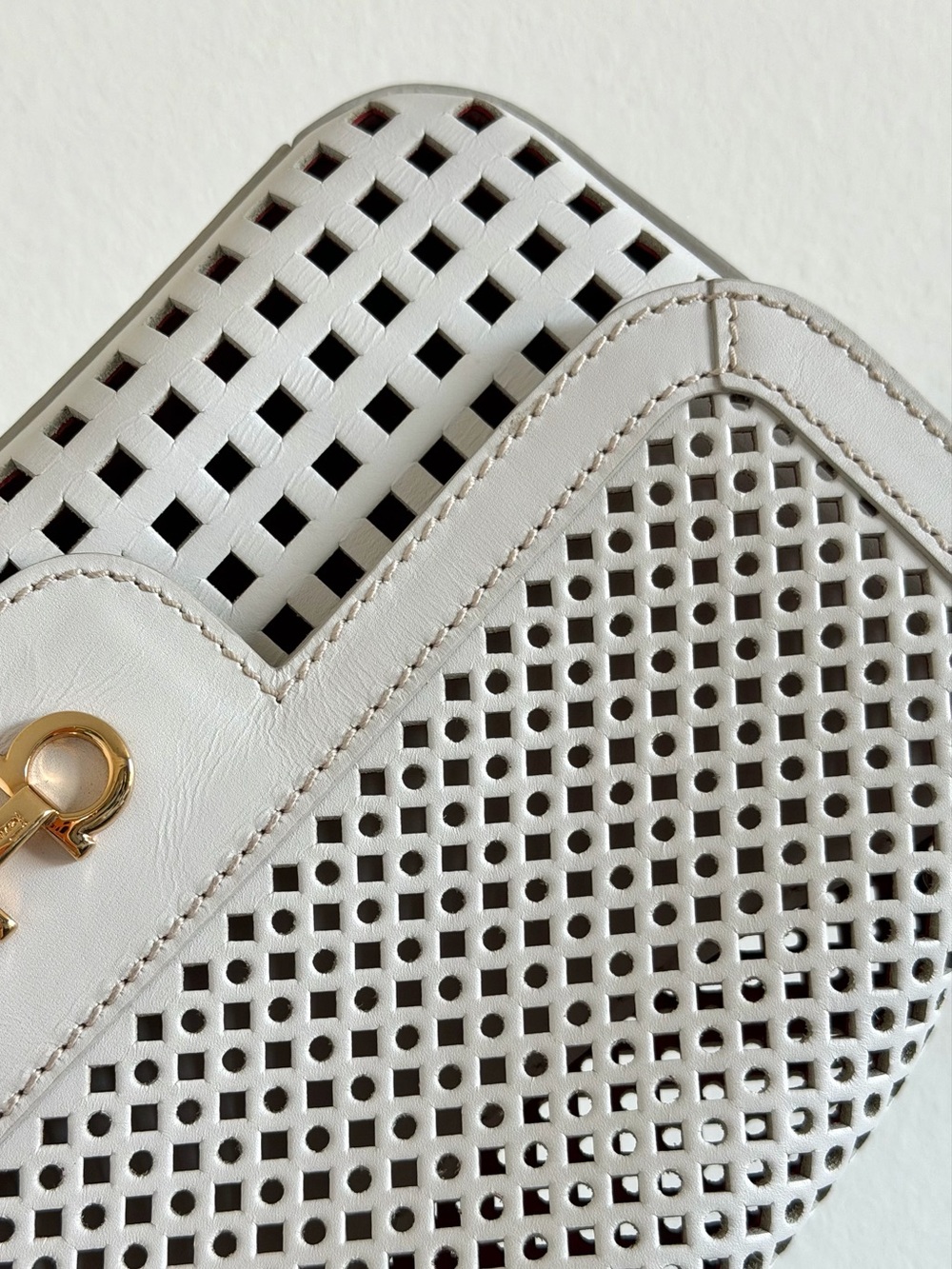 Salvatore Ferragamo Gancini Perforated Leather Chain Shoulder Bag - Picture 12 of 15